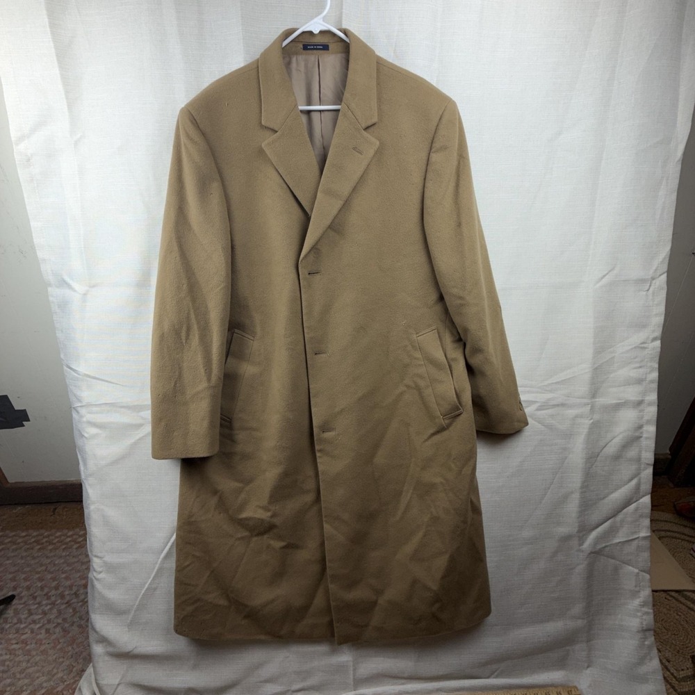Ralph Lauren Overcoat Mens 44R Beige Wool Cashmere Dallas Single Breasted Coat‎